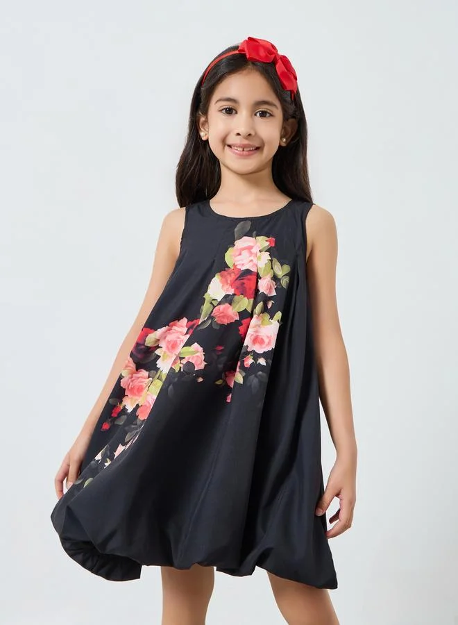 Styli Girls Floral Print Sleeveless Balloon Hem Dress